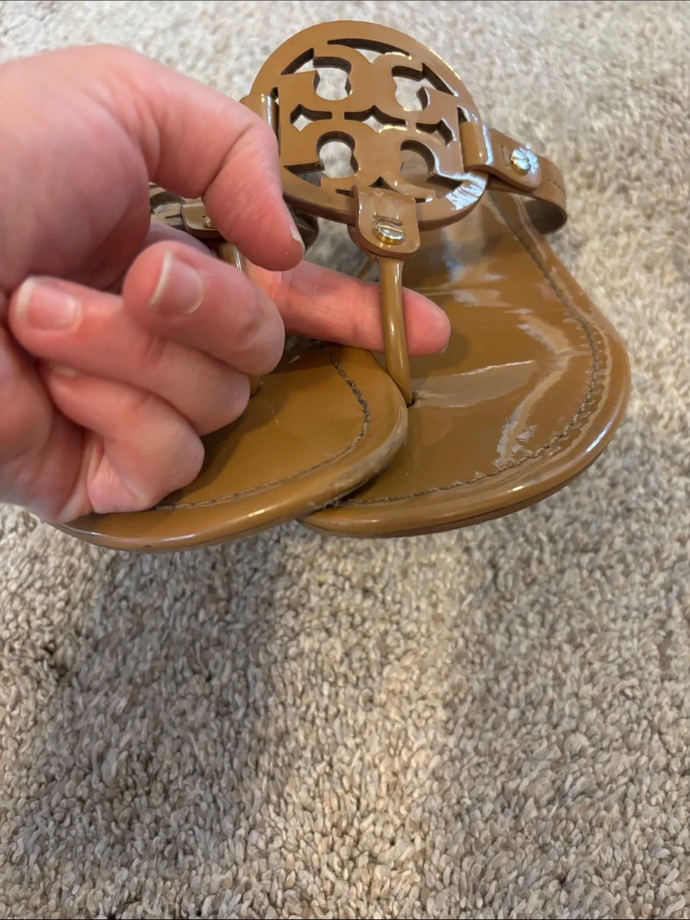 Tory Burch miller Tan Leather Logo Thong Sandal 9